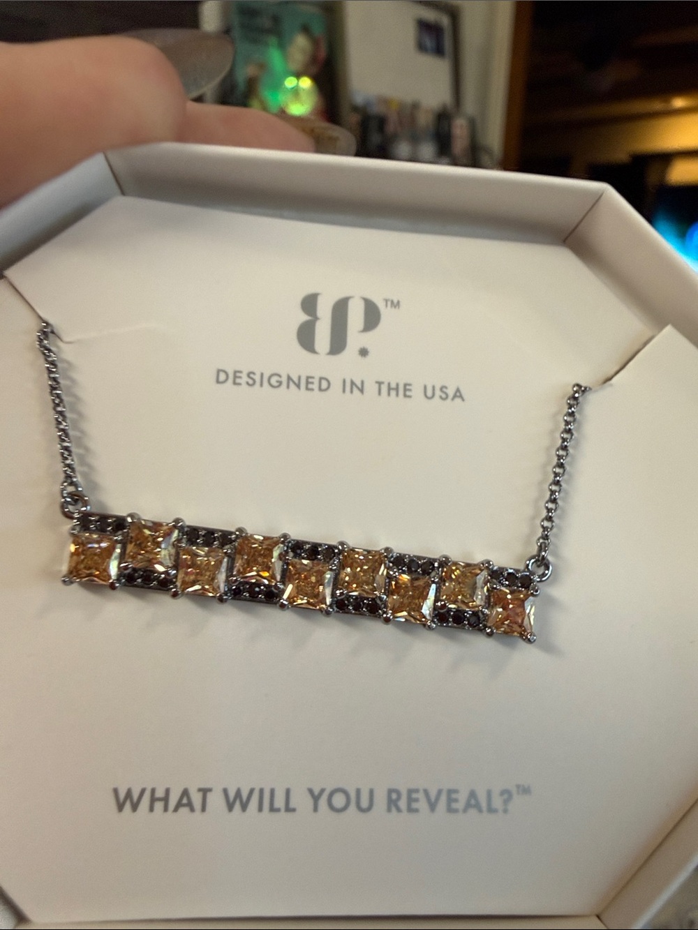 bp Gold-Tone Square Citrine Bar Necklace